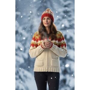 Vintage 50's 60's Cowichan Wool Knit Sweater Womens Size S/M Handmade‎ Fair Isle